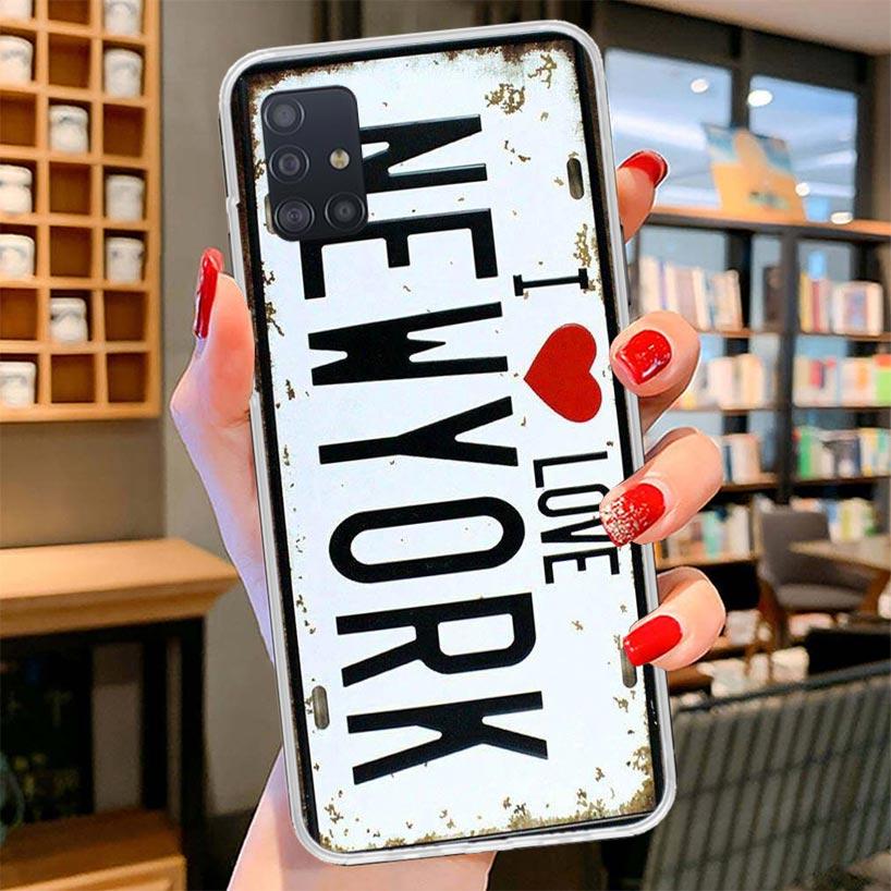 License New York Plate Number Cover Phone Case For Samsung Galaxy A12 A22 A32 A52 A72 A02S Phone Case Note 20 Ultra 10 S10 Plus