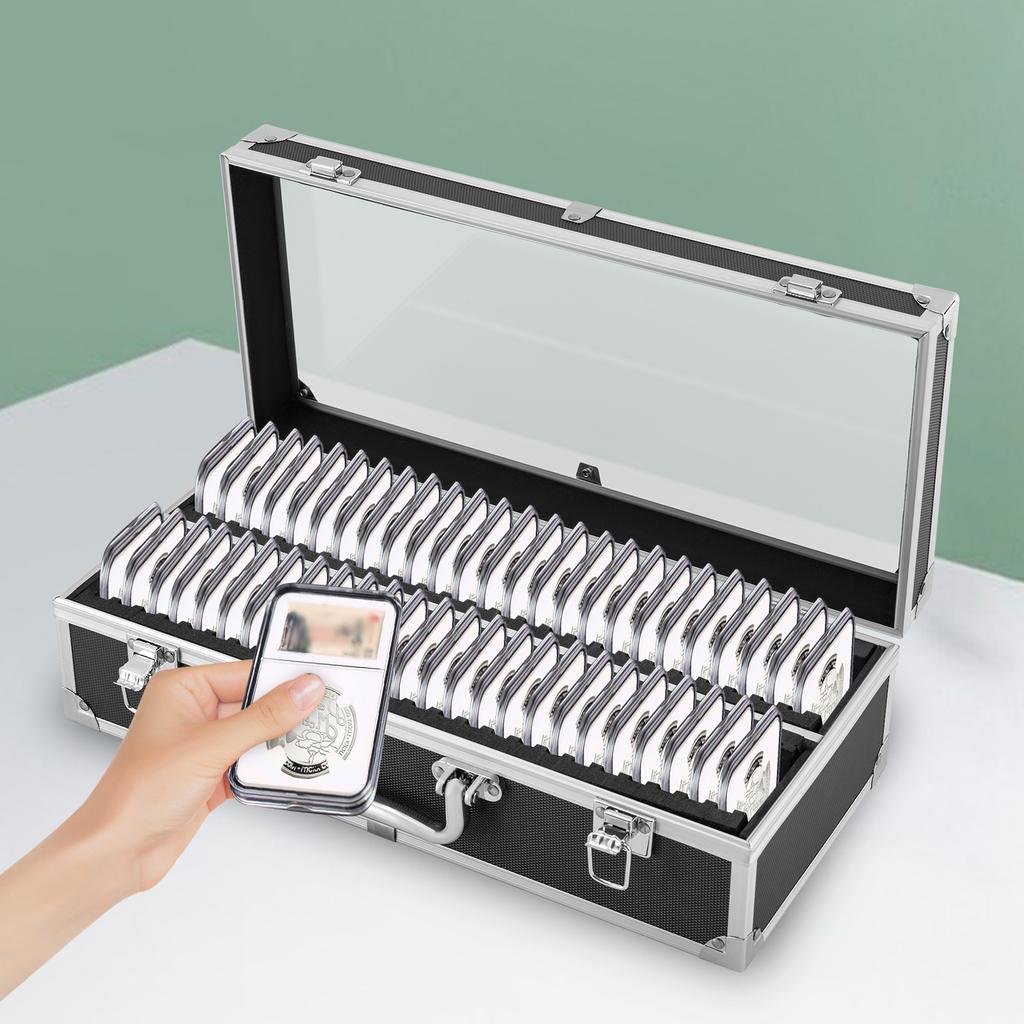 Черный ящик для хранения монет на 50 ячеек - Вмещает 50 капсул с монетами, Прочный кейс-органайзер для коллекции монет для удобной транспортировки и защиты