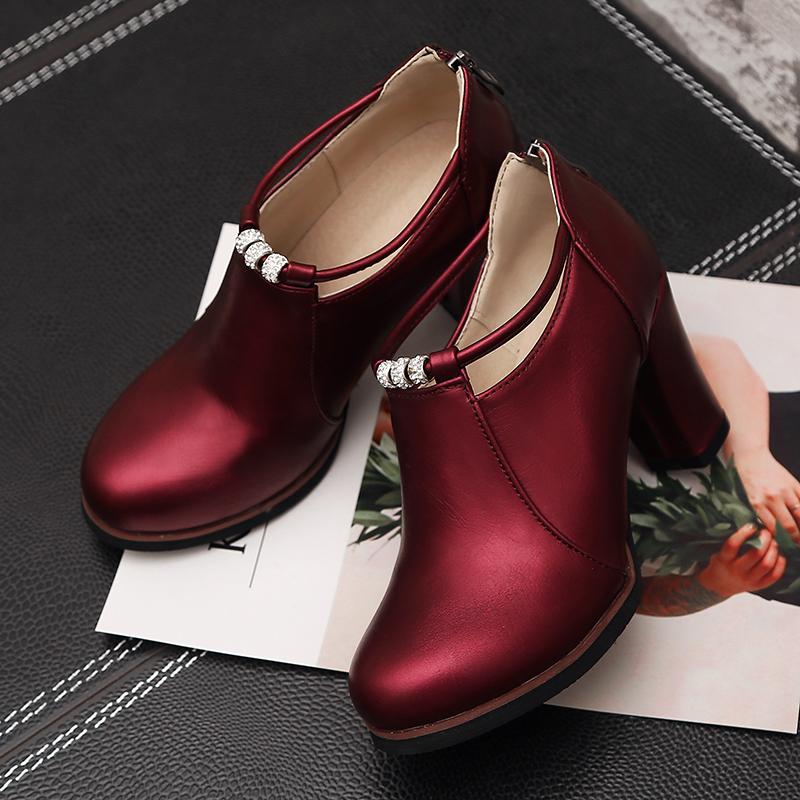 Женские туфли на высоком каблуке, весенние и осенние, однотонные, на толстом каблуке, большого размера, с низким верхом, универсальные, на все времена года