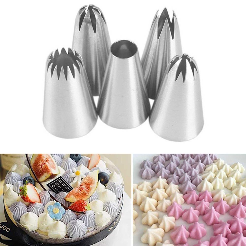 5PCS Assorted Shapes Pastry Icing Nozzle Cake Decorating Tip  Cupcake Cake Cookie Baking