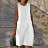 Women's Casual Dress Cotton Summer Dress White Cotton Dress Midi Dress Linen Pocket Basic Classic Daily Vacation U Neck Sleeveless Summer Spring