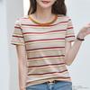 Summer Cotton Loose Round Neck Short Sleeve T-shirt Women's Striped Tops