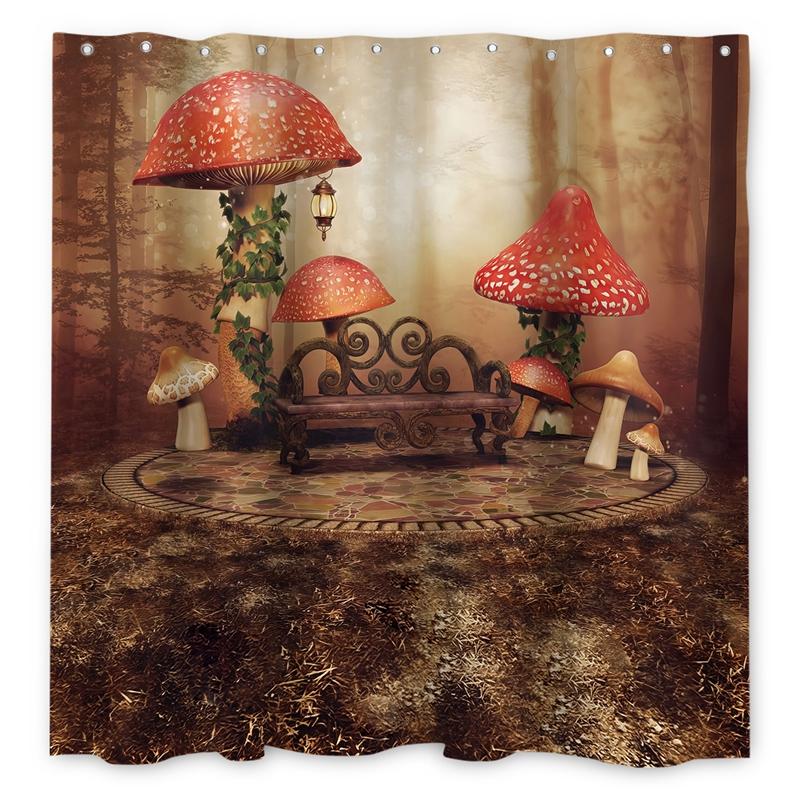 Зачарованный лес Занавеска для душа Мультяшная Волшебная сказка Грибная Страна чудес Готическая занавеска для душа Водонепроницаемый декор для ванны с крючками