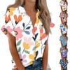 Women's Short Sleeved Shirt, Daily Fashion Printed Button Top, Chest Pocket Cardigan