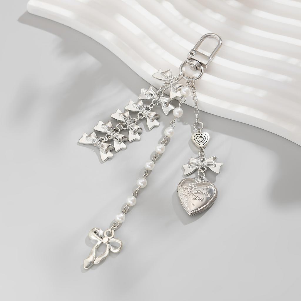 Персиковый сердечко цепочка для ключей с жемчугом галстук-бабочка тесьма сумка подвески милый крутой стиль держатель для ключей маленький свежий женский ежедневный ювелирный аксессуар