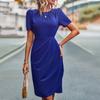 Fashionable, Leisurely And Sexy Women's Solid Color Mid-length Skirt Women's Summer Temperament  Round Neck Dress