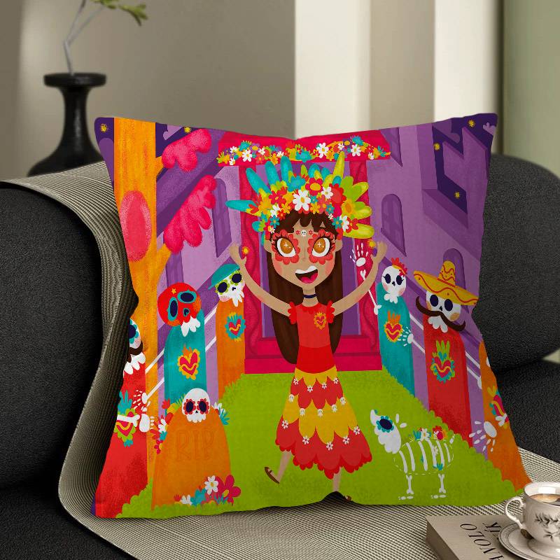 Cartoon Mexico Day Of The Dead Pillowcase Toon Gift Cushion Cover Bedroom Home Sofa Chair Seat Decor Pillow Case