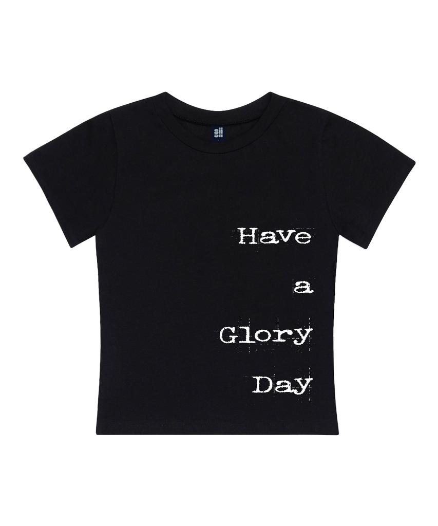 PAGESIISII Черная облегающая футболка с коротким рукавом и принтом 'Have A Glory Day'