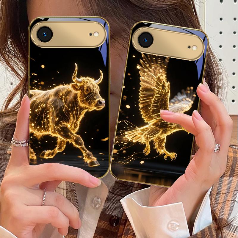 Золотой Дракон Тотем Для IPhone 17Pro Max 16 17 Pro 15 Pro 14 13 Plus 12 Mini 11Pro Max XR 16E 17Air Золотой стеклянный чехол для телефона