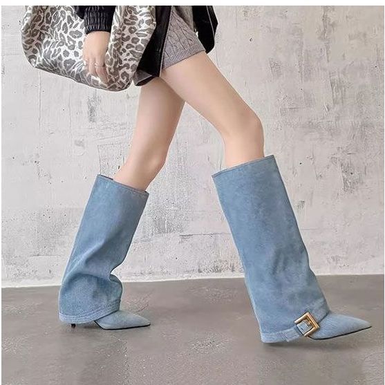 Облегающие остроносые ботфорты на высоком каблуке, ботинки на тонком каблуке, новая модная высокая обувь осень-зима 2025, ковбойские сапоги в западном стиле