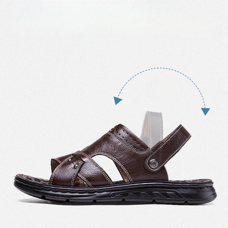 Модные мужские летние новые сандалии мужские кожаные сандалии тапочки для взрослых пляжная обувь на платформе нескользящие сандалии из кожи с открытым носком