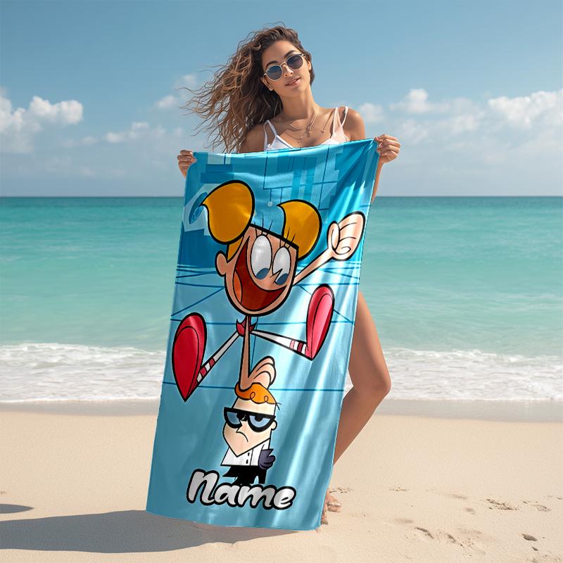 Personalized customized proof beach towel with Dexter's Laboratory pattern - soft, absorbent, quick-drying, perfect swimming, camping&bathing