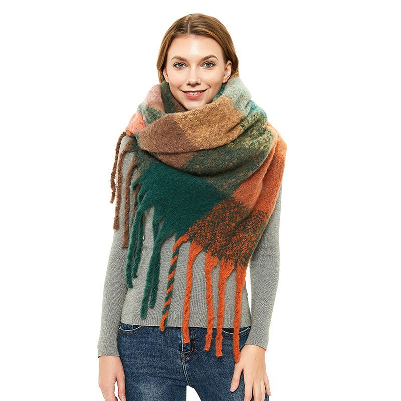 Европейский и американский стиль Женская мода пашмина осень и зима утолщенный теплый шарф клетчатая шаль с кисточками