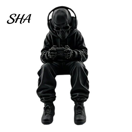 Desktop Ornament for Gamers 3D Printed Skeleton Figurine Gaming Desk Decor, Sitting Statue Game Small Room Decor Decoration, Computer & Edge