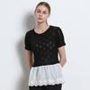 Ozoc Woven Cut Round Neck Scallop Short Sleeve Sweater