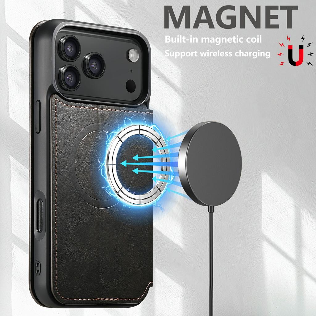 SUTENI J05 For iPhone 17 Pro Case Compatible with MagSafe Textured PU Leather Flip Phone Cover