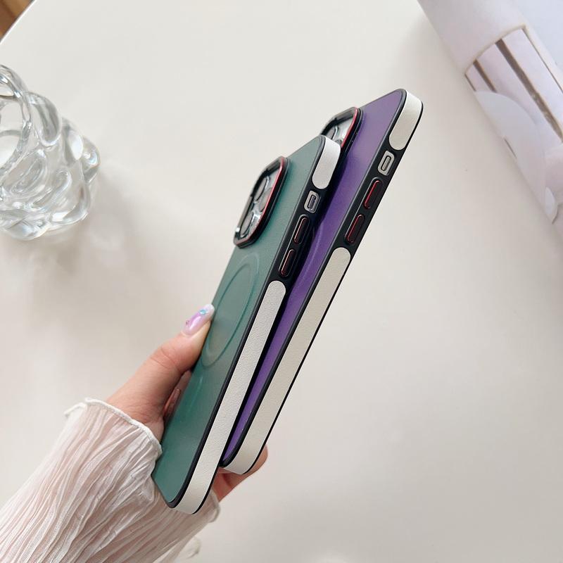 Тонкий кожаный и ТПУ чехол для телефона iPhone 12-16 Pro Max с магнитной беспроводной зарядкой