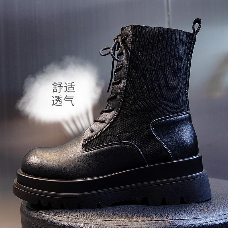 Ботинки женские 2025 новые осень и зима британский стиль платформа ботинки Мартина женские носки средняя труба кожаная женская обувь