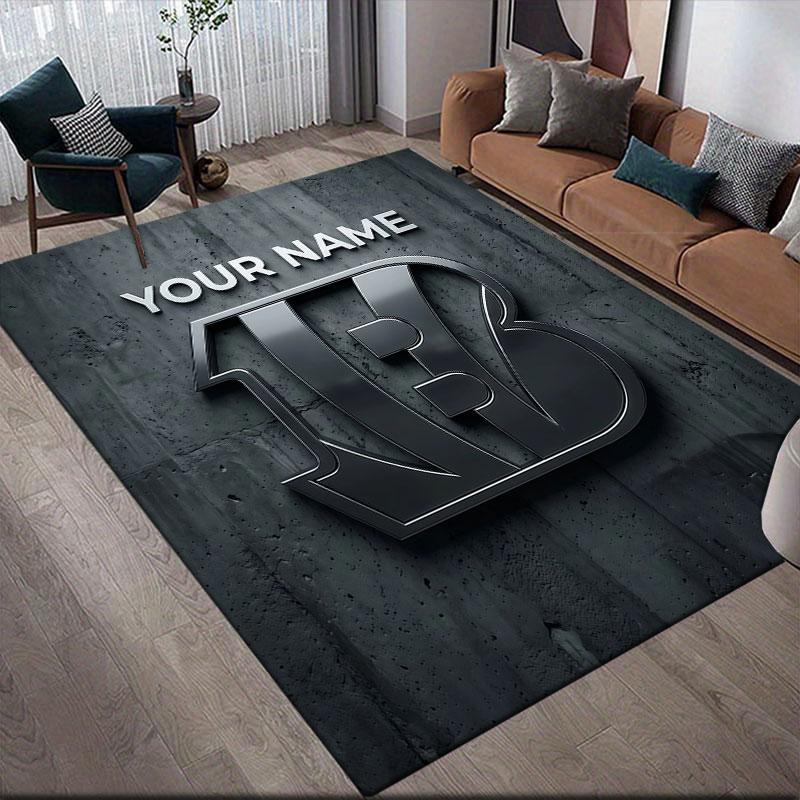 Custom Name,Cincinnati Bengals Home Sofa Decoration for Living Room & Bedroom, Non‑Slip Play Flannel Floor Mat for Game Room