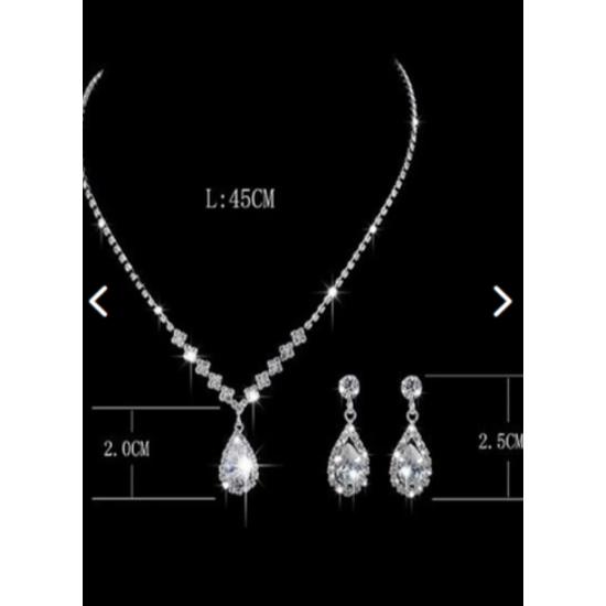 Аксессуар Текстильный Посеребренный Водный Путь Циркон Камень Ожерелье Серьги Набор Свадебный Комплект Ювелирных Изделий Обручальный Набор Приглашение На Вечеринку Набор