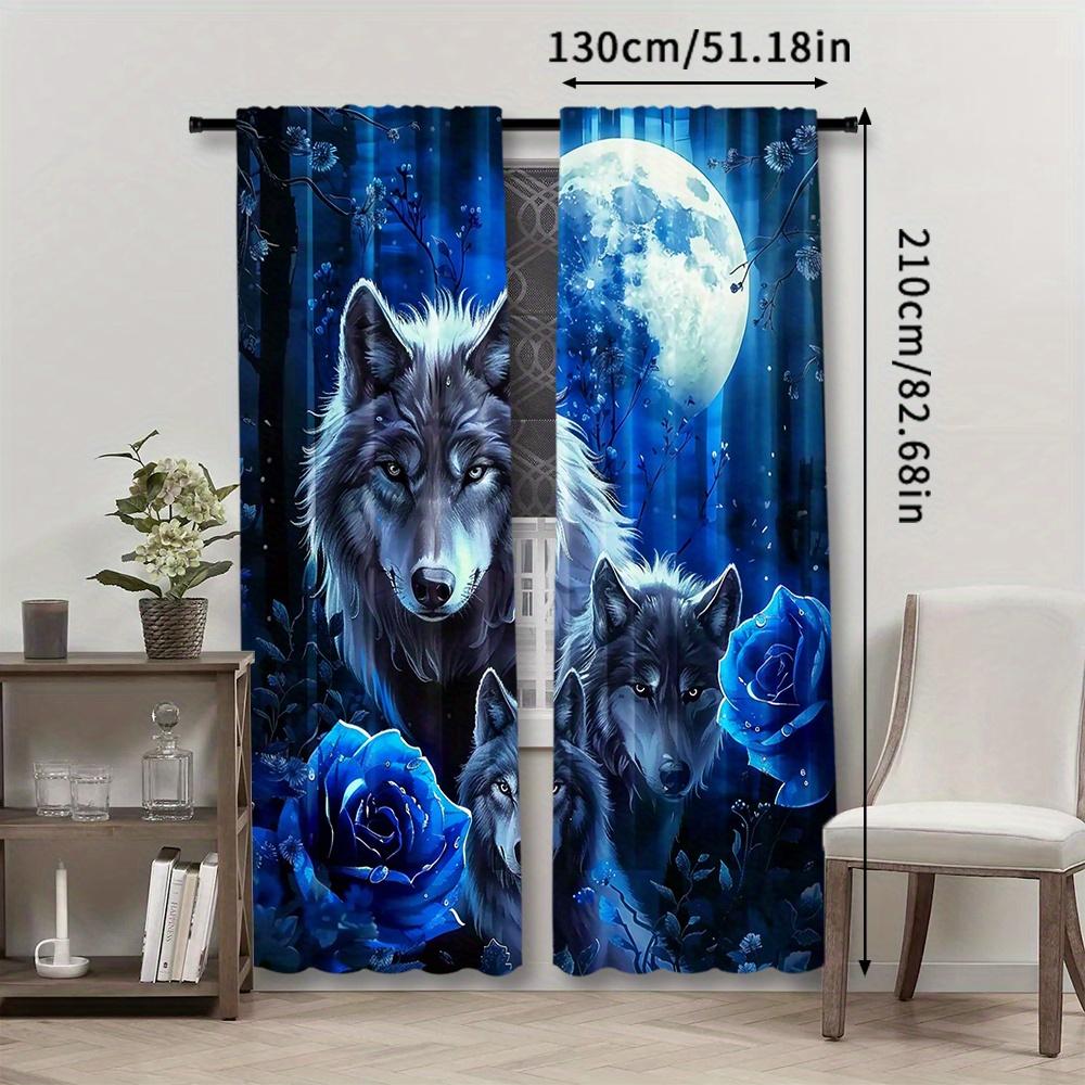 Wolf-Themed Polyester Pongee Room Darkening Curtains 2pcs Set - Contemporary Semi-Sheer Rod Pocket Drapes for Bedroom   Living Ro