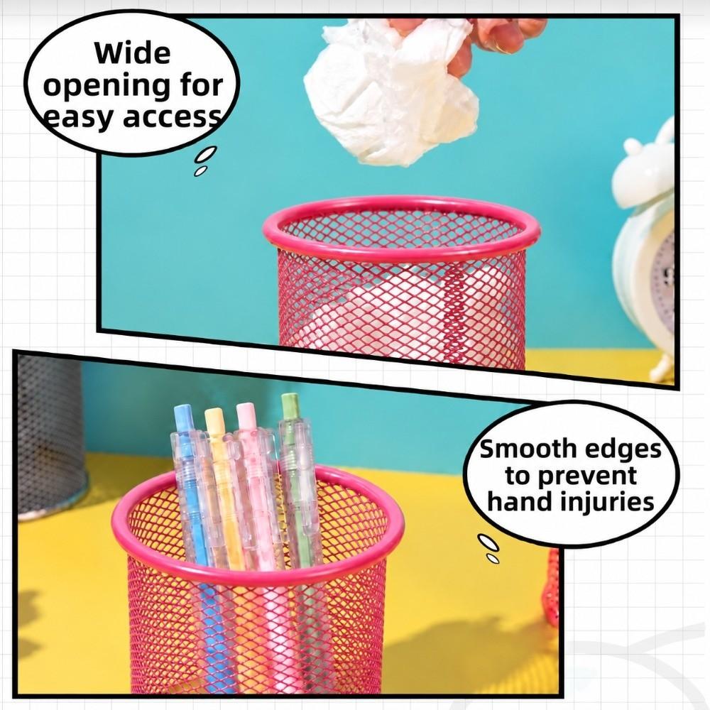 2 pcs Round Storage Tube Metal Desktop Organizer Lightweight Pen Holder Stationery Storage