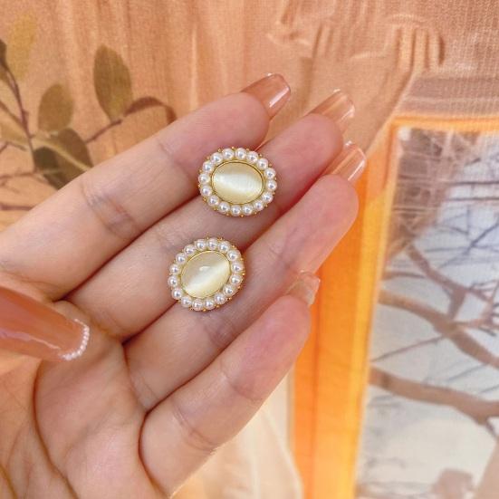 1 пара сережек из искусственного жемчуга, винтажные роскошные овальные серьги из искусственного опала из нержавеющей стали, легкие противоаллергенные украшения для ушей, ювелирные изделия для леди, свадьбы, выпускного банкета, банкета