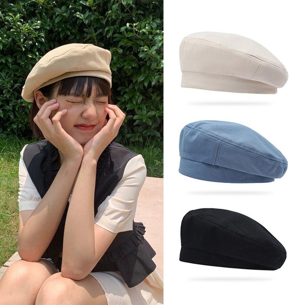 JK Solid Color Berets Japanese Style Retro Painter Cap Vintage Cotton Berets Hat  Female