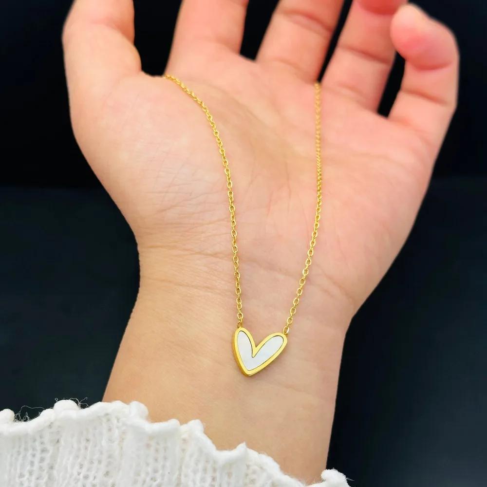 Trendy Exquisite Gold Color Stainless Steel Heart Shape Pendant Necklace Earrings for Women Valentine's Day Gift Jewelry Sets