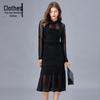 Платье Platycodon Slim Fit Black Fishtail Long Dress для больших размеров - Европейская и американская коллекция Весна/Осень
