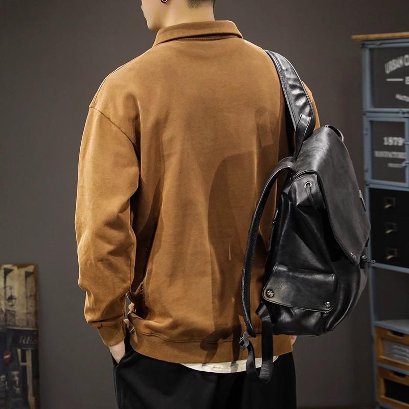 Осенний модный брендовый тяжелый американский ретро-свитер с воротником-поло, мужской свободный свитер большого размера с лацканами, универсальный, хулиганский, красивый, с длинными рукавами