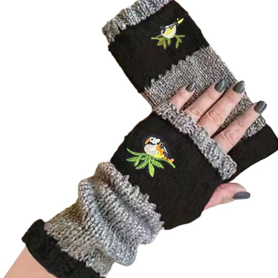 Yousheng 1 пара перчаток для верховой езды, вязаные перчатки без пальцев с вышивкой и удлиненными манжетами, дизайн с половиной пальцев, отверстие для большого пальца, зимние перчатки