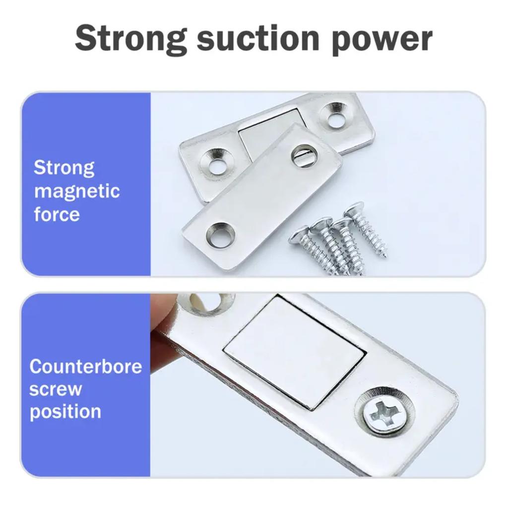 10 Pairs Cupboard Magnetic Catch Without Punching, 3-Step Stick-On Install - No Tools Needed