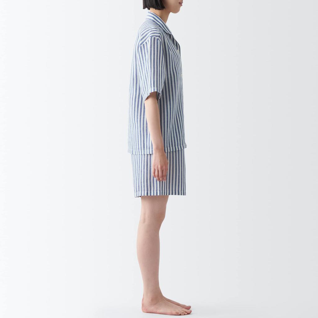 Пижама с короткими рукавами из льна MUJI Naturally Derived Cool Touch Lyocell FDB06A3S Navy Stripe L для женщин