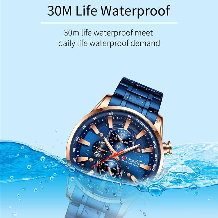 CURREN Часы со стальным ремешком, простой календарь, деловые часы с большим циферблатом, водонепроницаемые мужские модные часы