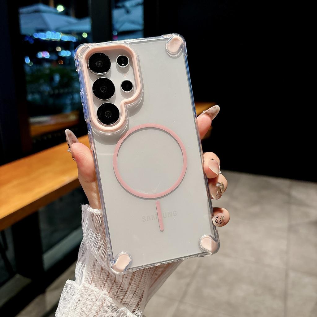 Подходит для Samsung S25 Ультратонкий чехол для мобильного телефона с магнитным кольцом и присоской S24FE Прозрачная мягкая накладка S23 Чехол с защитой от падения по четырем углам