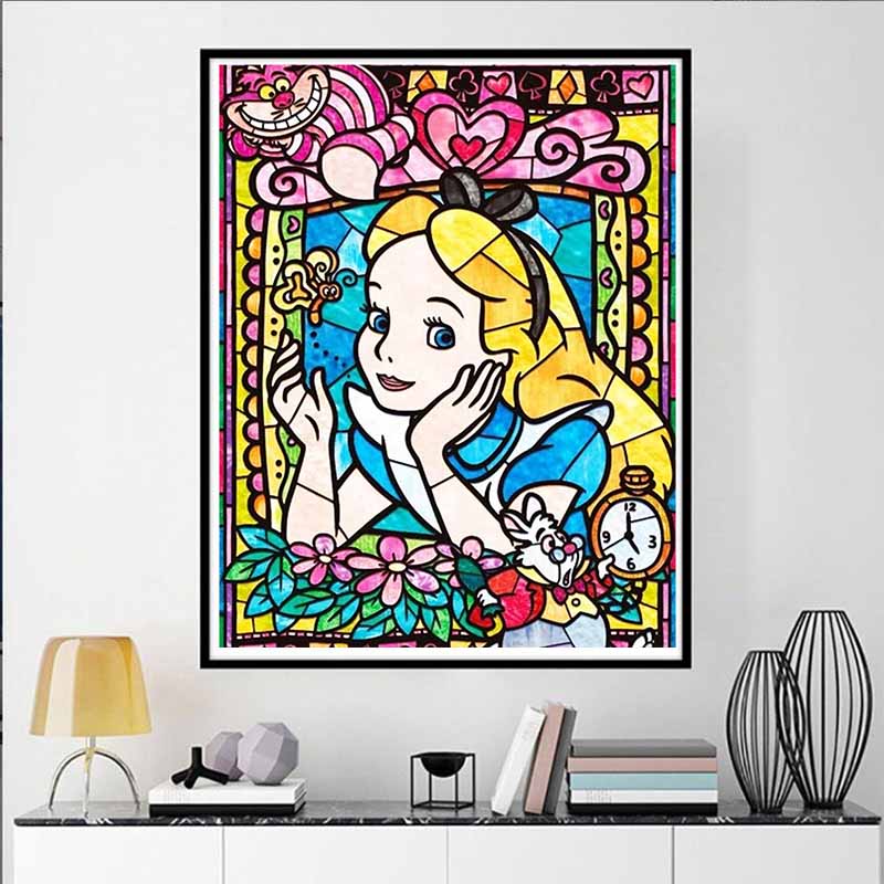 Disney Алмазная живопись 'Алиса в Стране чудес' Витраж Милый DIY Мозаика из страз Набор для вышивания крестиком Вышивка Подарок Декор для дома