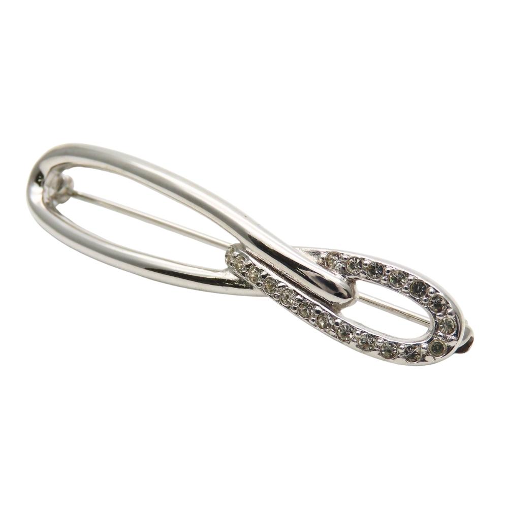 Used NINA RICCI Brooch Metal 8.6g Silver Rhinestone