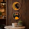 Wooden Cat Wall Art 4Pcs 3D Boho Decoration, Round Hangings, Animal Star Sun Moon Healing Night Decor Botanical Decor, Layered Wood Plaque for Living