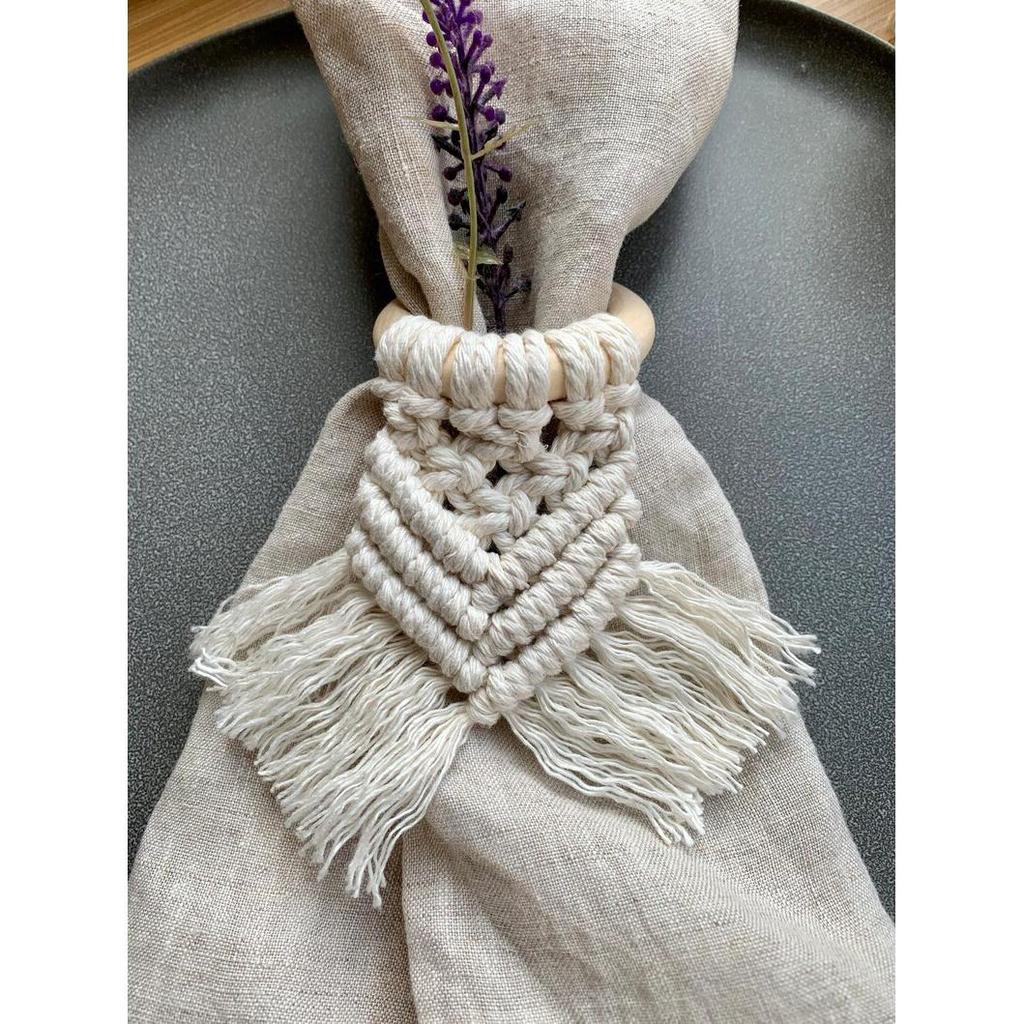 Boho Napkin Rings with Wooden Ring, Handmade Woven Fringe Napkin Holders for Rustic Wedding, Party & Farmhouse Table Decor