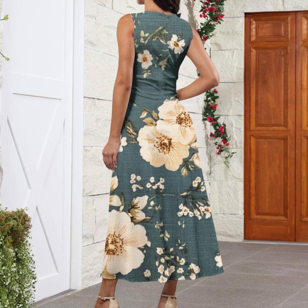 Женские модные повседневные свободные платья с V-образным вырезом без рукавов с принтом