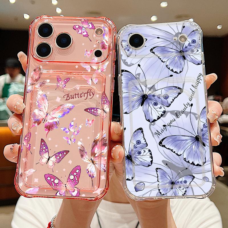 Мечтательный Фиолетовый Чехол-Кошелек с Отделением для Карт Для iPhone 18 Pro Max Для iPhone 17 16 15 14 13 Pro Max 17E Прозрачная Крышка с Держателем для Карт