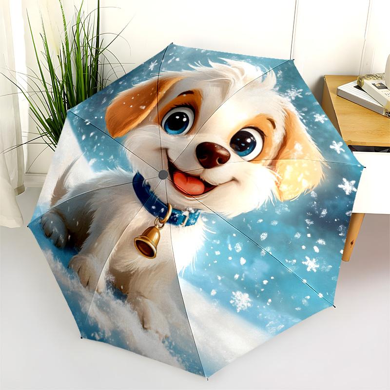 0106 Snowflake Dog pattern, automatic folding umbrella, portable and foldable design, 8 ribs, a Christmas or birthday gift.