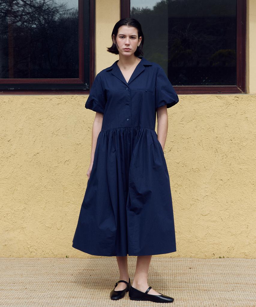 FRITUR Shirring Shirt Dress Navy_F262Op05