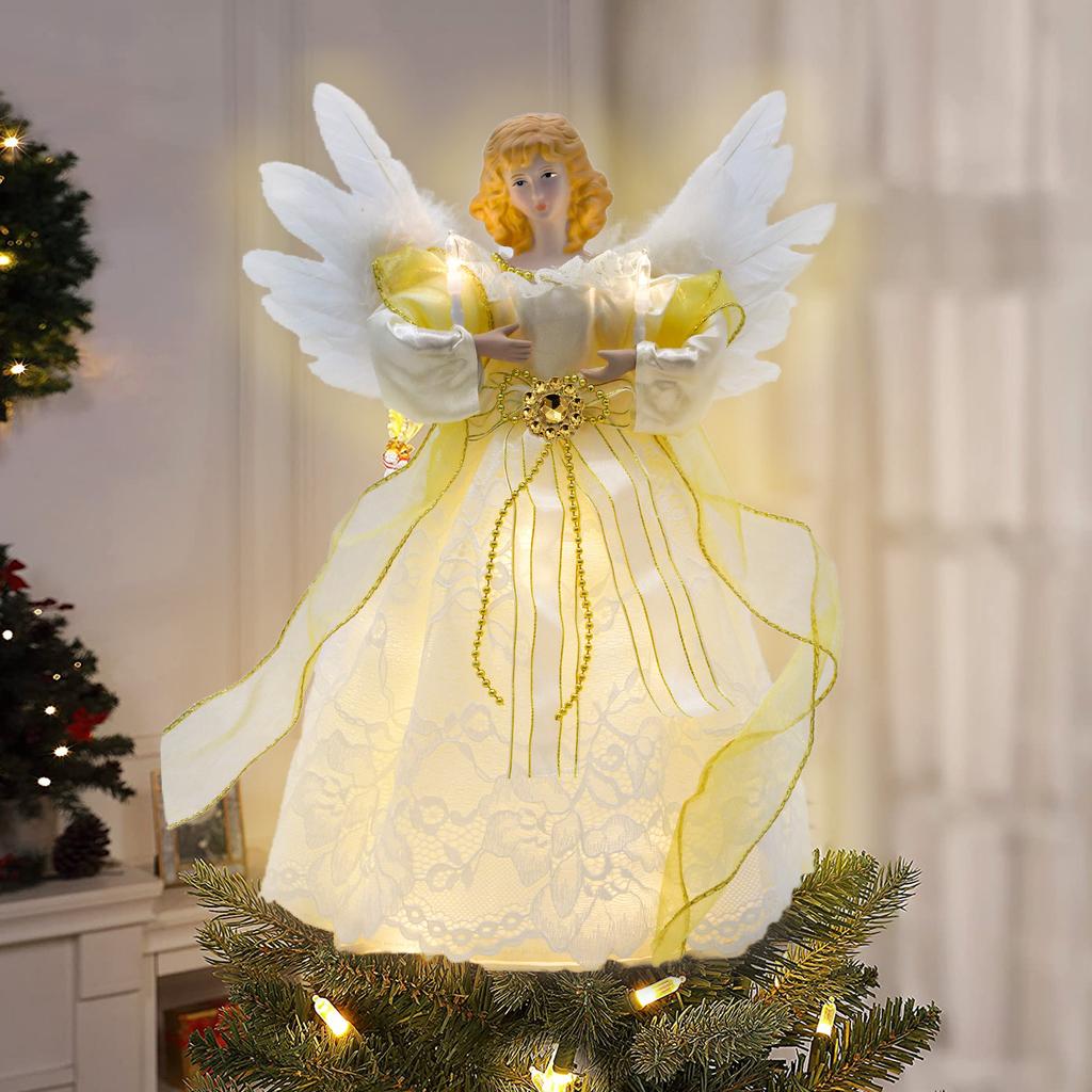 New Christmas Tree Top Star Glow Angel Tree Top Light Red Angel Christmas Decorations Pendant Red