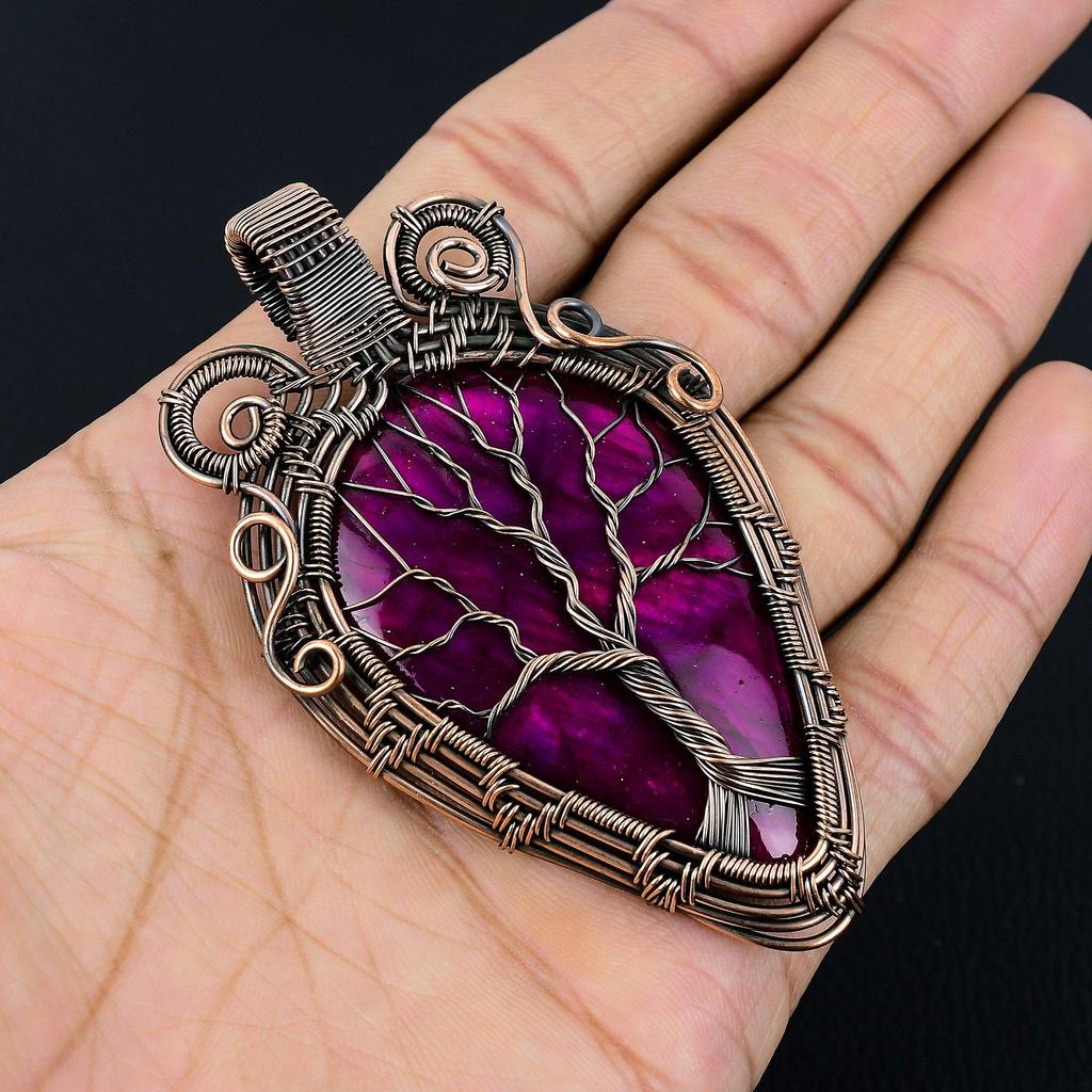 Tree Of Life Pink Flash Labradorite 999 Copper Wire Wrapped Jewelry, Handmade Beauteous Gemstone Jewelry Pendant For Women