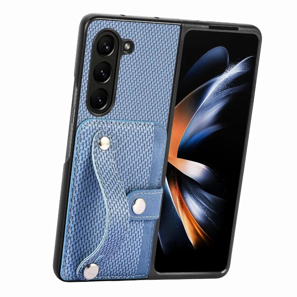 Чехол-кошелек с держателем для карт и ремешком на запястье для Samsung Galaxy Z Fold 6 5 4 3 2 Fold6 Fold5 Fold4 Fold3 Fold2 5G PU кожаный чехол