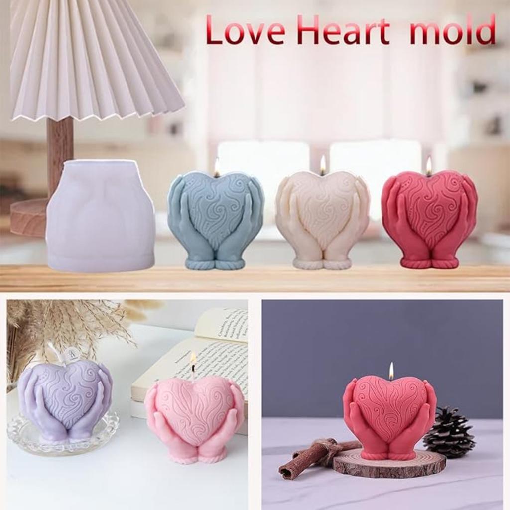 Love Heart Silicone Candle Mold Heart Candle Molds 3D Hand Holding Heart Candle Molds DIY Silicone Molds Plaster Polymer Clay Decoration