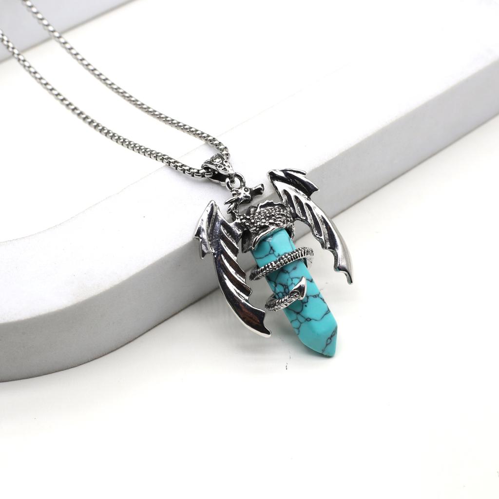 Women Necklace Natural Stone Hexagonal Pyramid Wing-Shaped Pendant Necklace For Women Birthday Gift Chain 60 CM