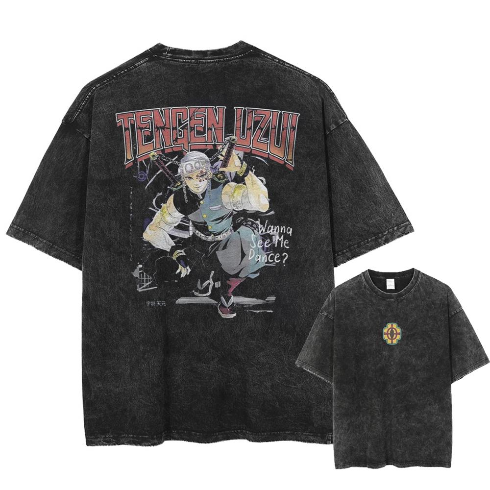 Demon Slayer Summer Washed Vintage T Shirts Man Anime Print Parentchild ONeck Oversized Short Sleeved Tees Unisex Tops